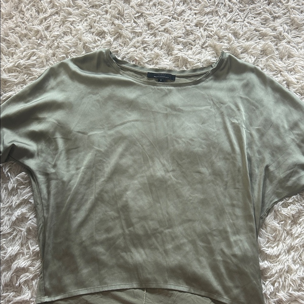 White House Black Market Olive Short Sleeve Satin-Look Tee